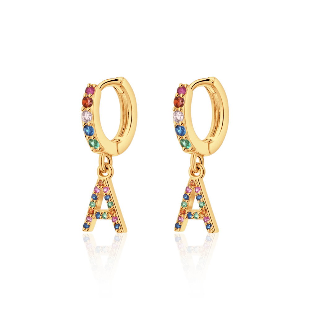 Rainbow Initial Hoop Earrings